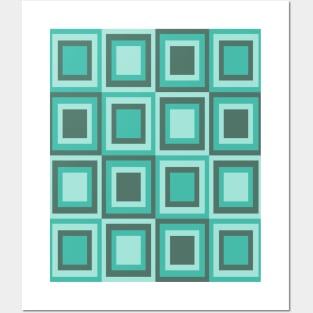 Sixties and seventies geometric pattern in green tones Posters and Art